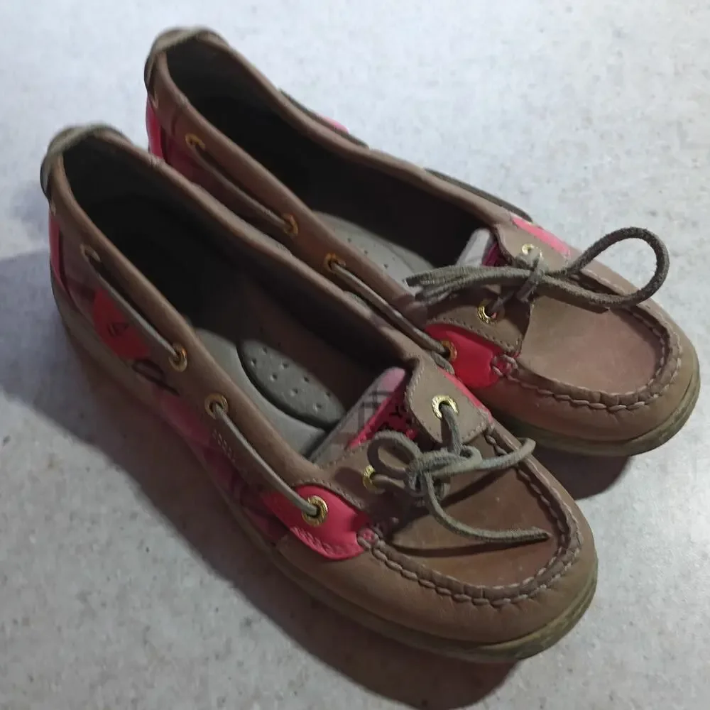Sperry Top-Sider Brown Pink Leather Boat Shoes 7 Coastal Preppy Nautical